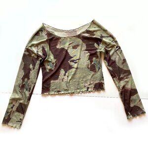 CIDER Sheer Mesh Long Sleeve Top Size XL Graphic Print